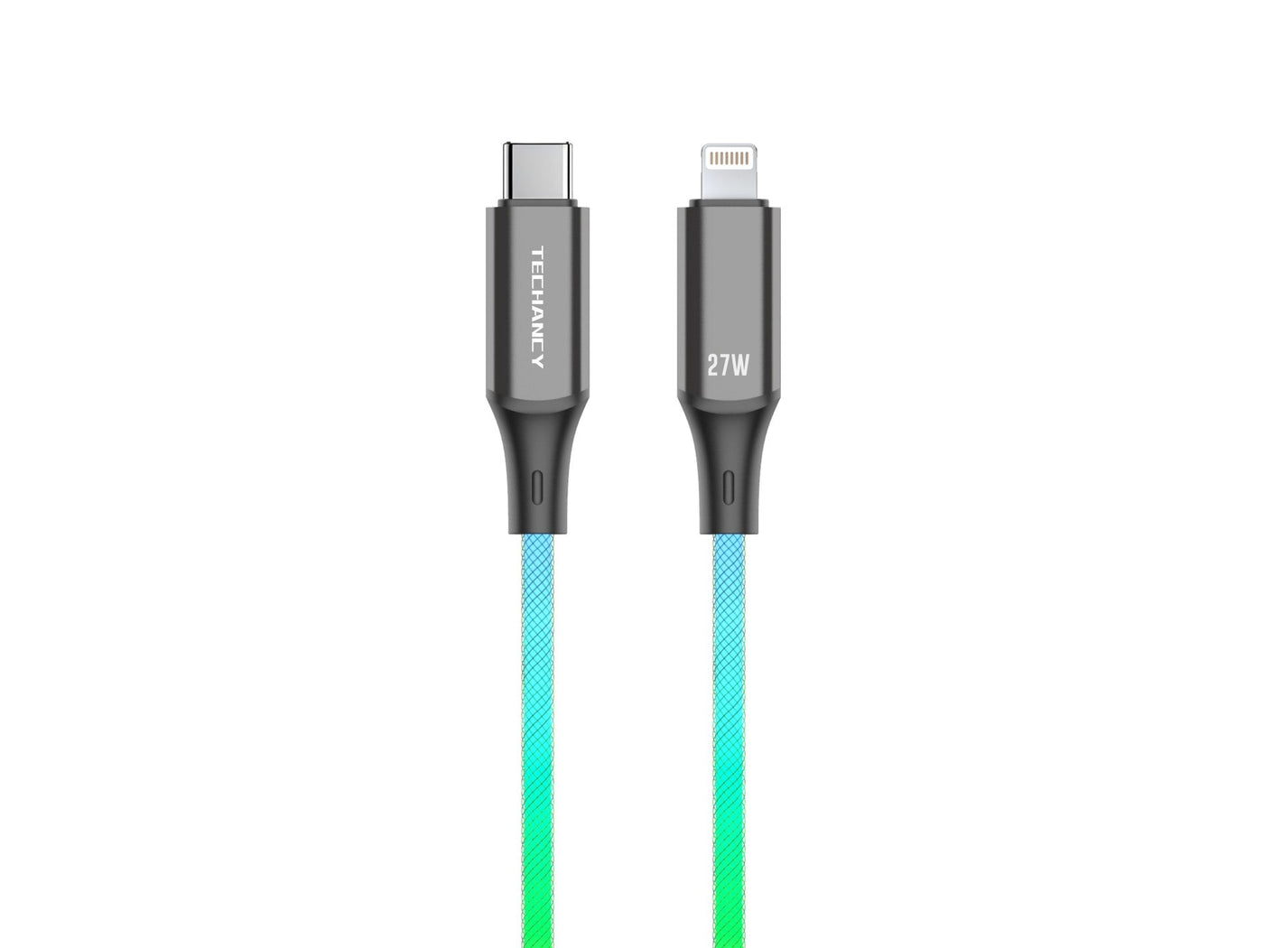 Fekete Techancy USB-C–Lightning kábel RGB világítással