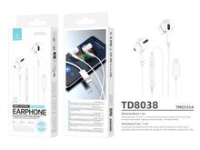 Fehér Techancy TD8038 vezetékes fülhallgató Lightning csatlakozóval