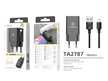 Fekete Techancy TA2787 USB-A fali töltő kábelkészlettel
