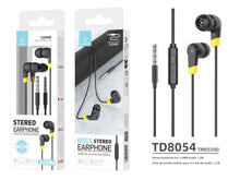 Fekete Techancy TD8054 vezetékes in-ear fülhallgató mikrofonnal