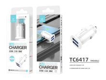 Fehér Techancy TC6417 mini autós töltő két USB-porttal