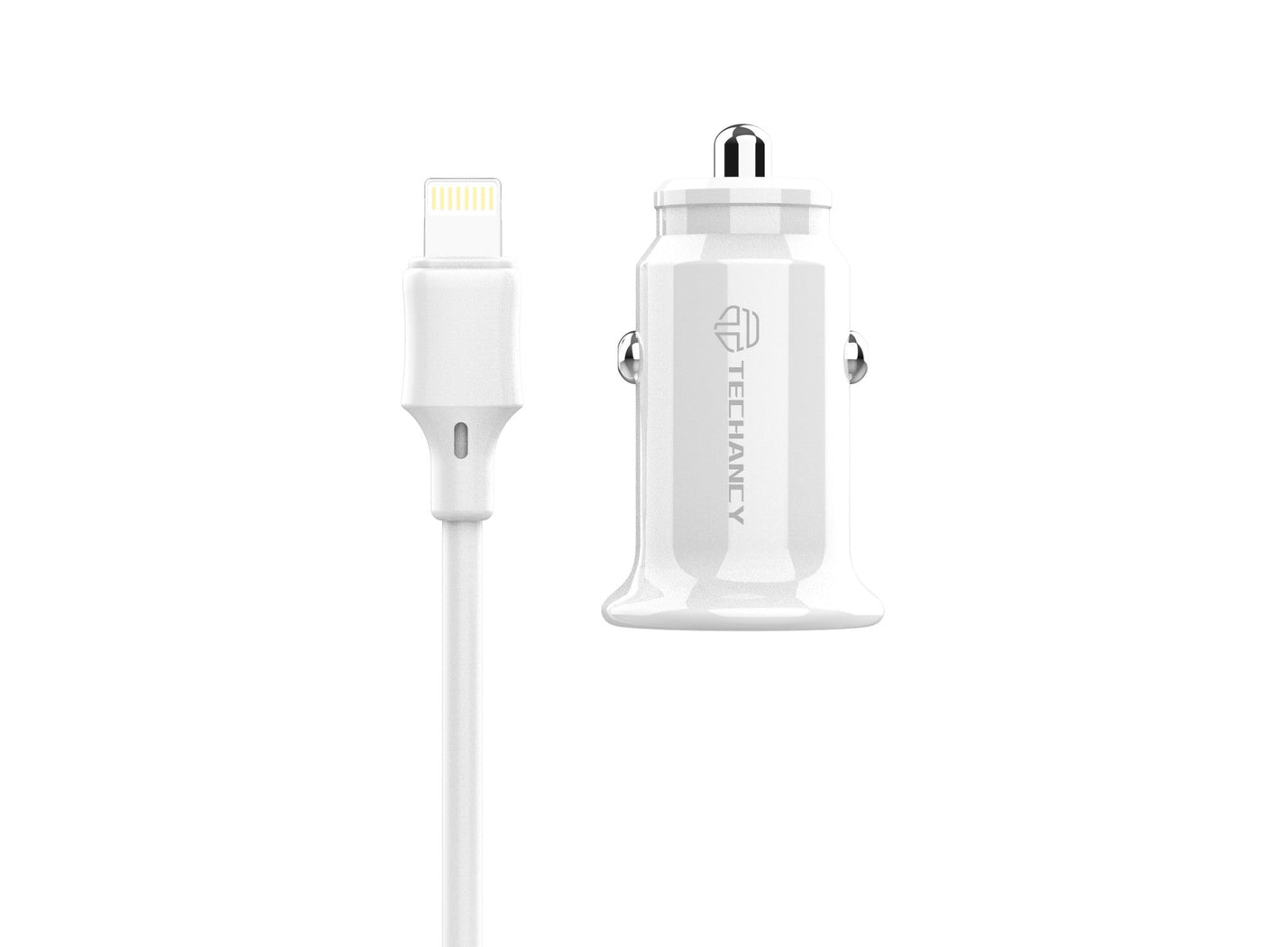 Fehér Techancy TC6408 mini autós töltő Lightning kábellel