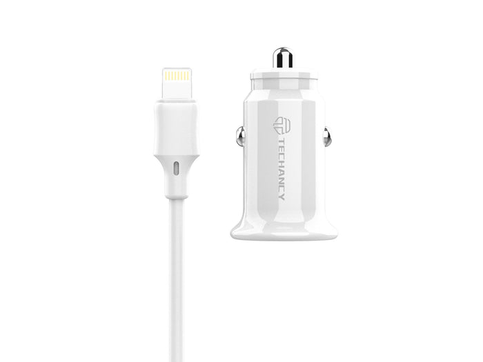 Fehér Techancy TC6408 mini autós töltő Lightning kábellel