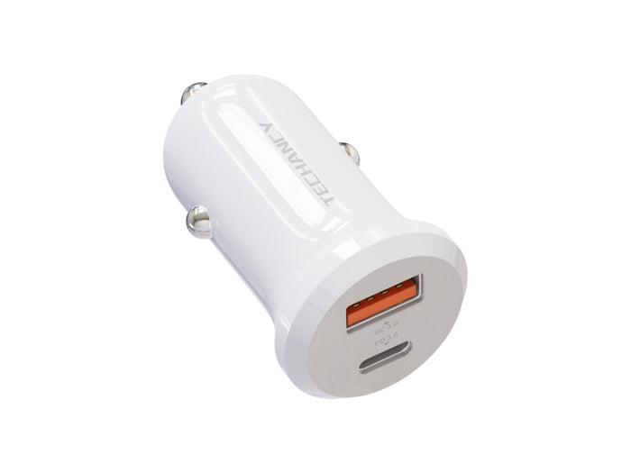 Fehér Techancy TC6427 autós töltő USB-A és USB-C porttal