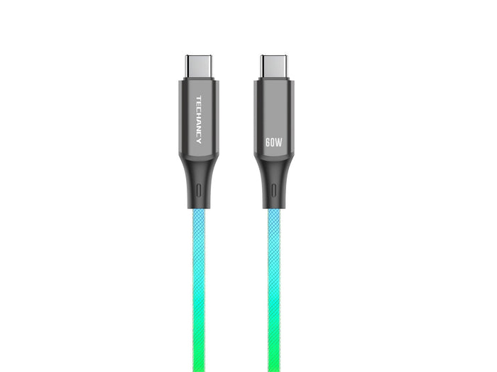 Fekete Techancy TB1799 USB-C adatkábel RGB világítással