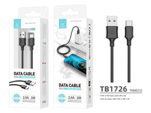 Fekete Techancy USB-A–USB-C töltőkábel 3 m hosszban