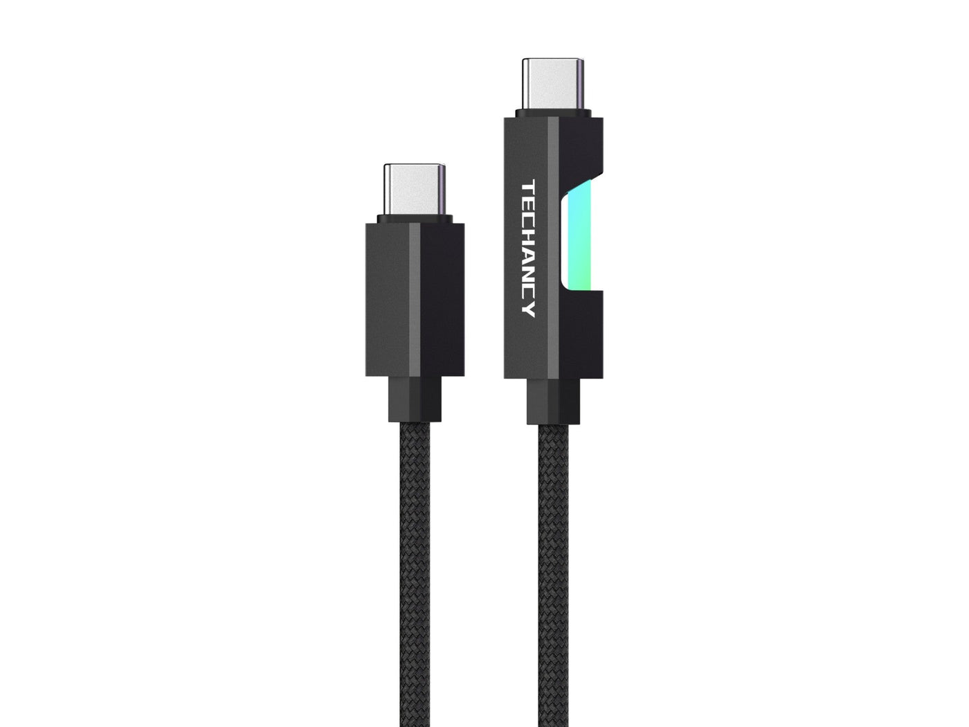 Fekete Techancy USB-C–USB-C kábel RGB fénnyel