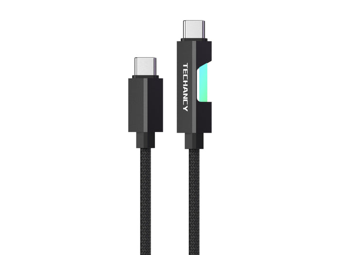 Fekete Techancy USB-C–USB-C kábel RGB fénnyel