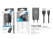 Fekete Techancy TA2788 USB-A hálózati töltő USB-C kábellel