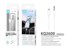 Fehér Techancy KQ2601 audio kábel iP11-14 és 3,5 mm-es csatlakozóval