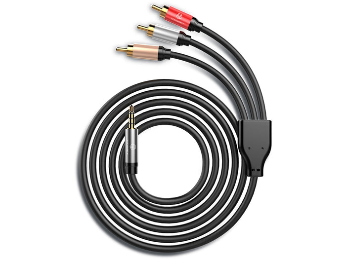Fekete Techancy 3,5 mm–3RCA audiokábel