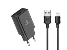 Fekete Techancy TA2787 USB-A fali töltő kábelkészlettel