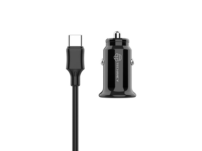 Fekete Techancy TC6407 mini autós töltő USB-C kábellel