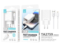 Fehér Techancy dupla USB töltő kábelkészlettel