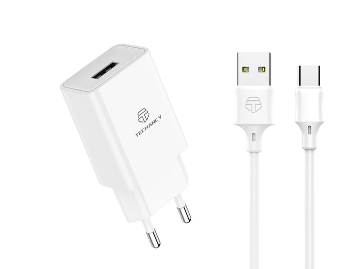 Fehér Techancy TA2788 USB hálózati töltő USB-C kábellel