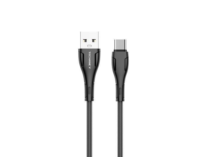 Fekete Techancy fonott USB-A–USB-C adatkábel