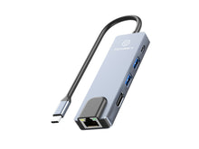 Techancy Hub USB-C 5 em 1 KT2910 com HDTV, PD, USB 3.0/2.0 e RJ45, Compativel com PC e Telemovel, Cinzento-0