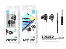 Fekete Techancy TD8050 vezetékes in-ear fülhallgató mikrofonnal