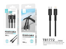 Fekete Techancy USB-C–Lightning gyorstöltő kábel