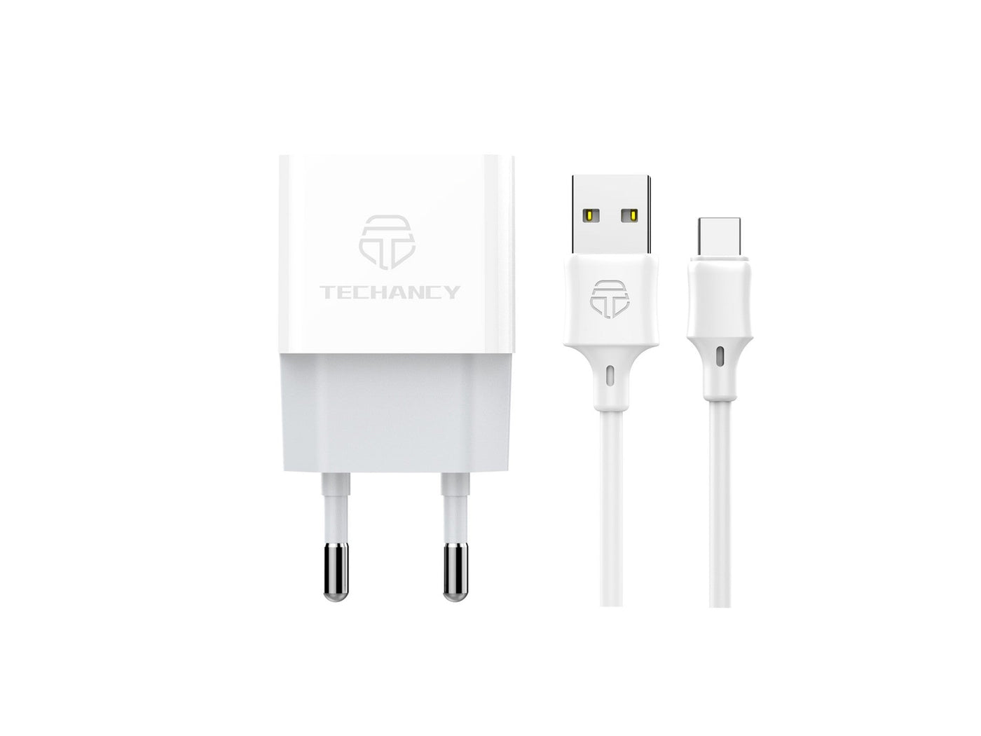 Fehér Techancy USB-A töltő USB-C kábellel