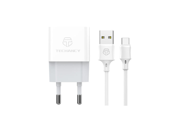 Fehér Techancy USB-A töltő USB-C kábellel