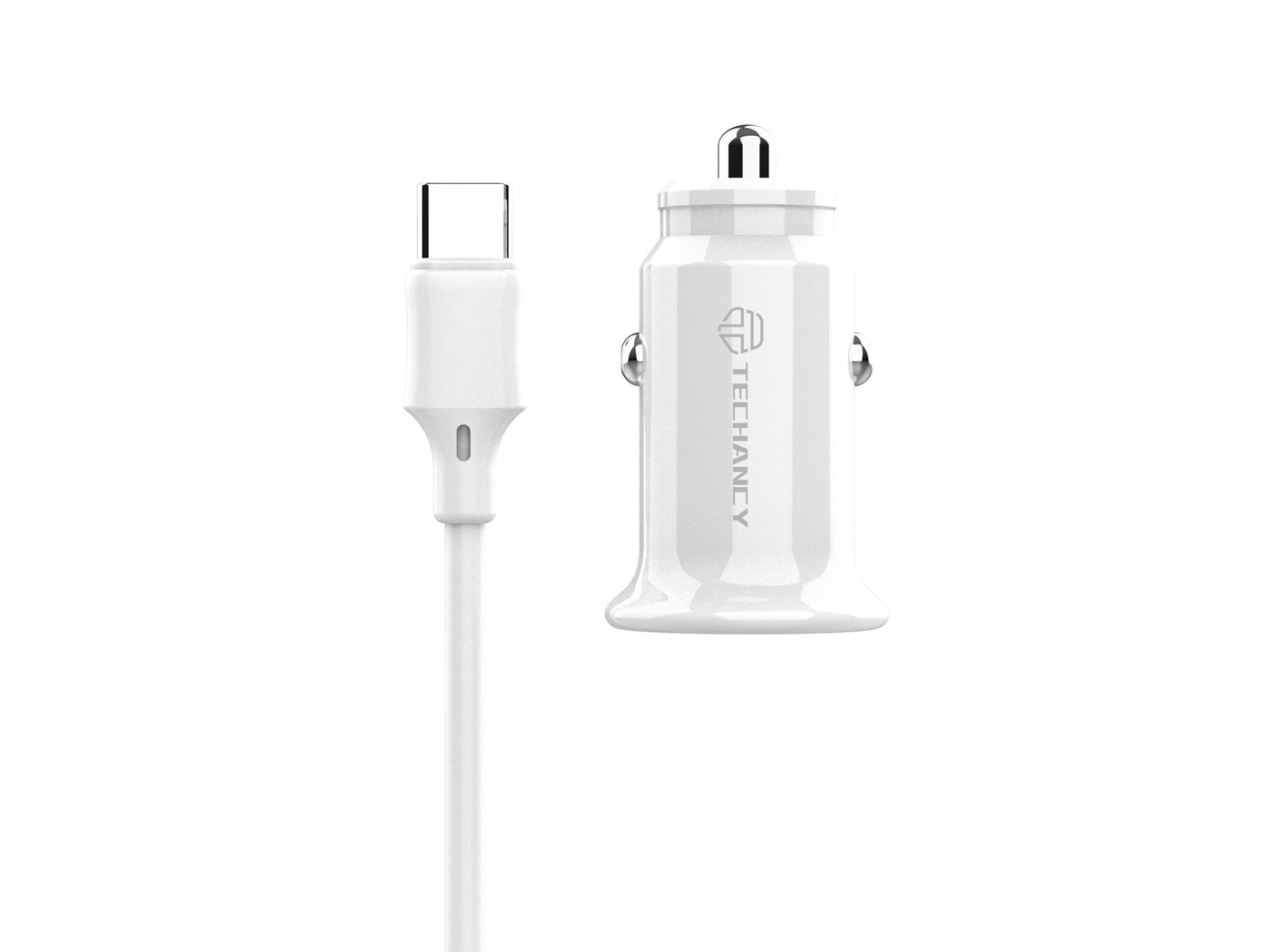Fehér Techancy TC6407 mini autós töltő USB-C kábellel