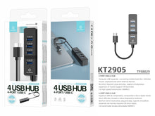 Fekete Techancy KT2905 USB-C hub 4 USB-porttal