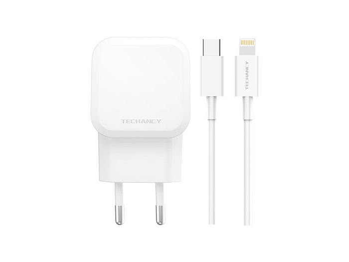 Fehér Techancy USB-C PD töltő szett 25 W teljesítménnyel