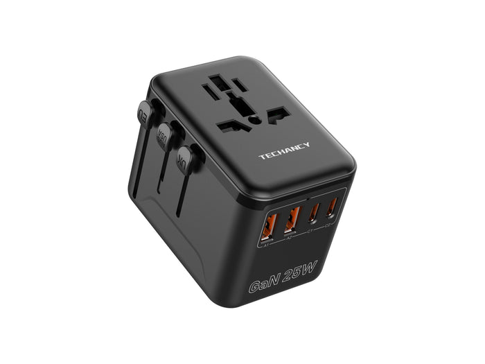 Fekete Techancy univerzális utazóadapter USB-C portokkal