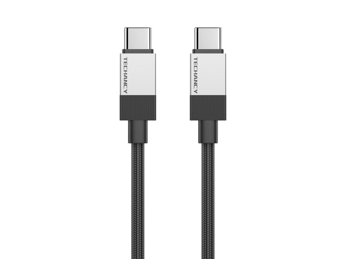 Fekete Techancy USB-C–USB-C kábel fonott kialakítással