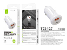 Fehér Techancy TC6427 autós töltő USB-A és USB-C porttal