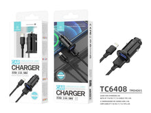 Fekete Techancy TC6408 mini autós töltő Lightning kábellel