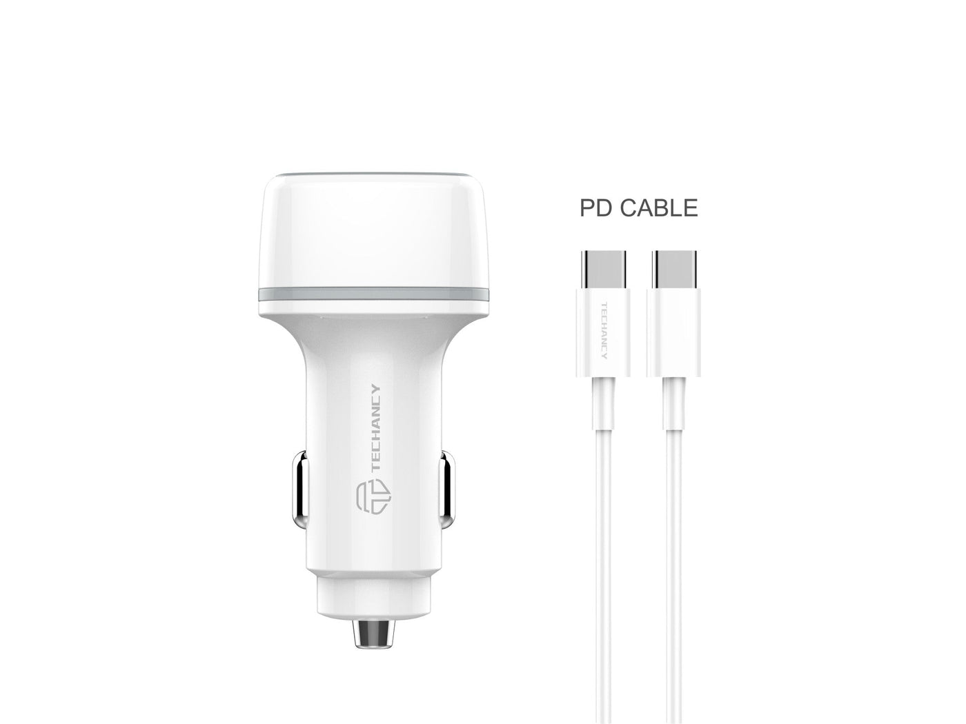 Fehér Techancy TC6405 autós töltő USB-C kábellel