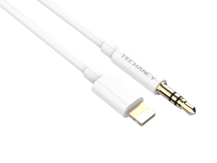 Fehér Techancy AUX audiokábel iPhone-hoz, 1 m