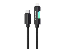 Fekete Techancy USB-C–Lightning kábel RGB világítással