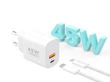 Fehér Techancy TA2820 USB-A és USB-C fali töltő kábellel