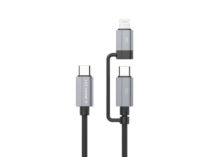Fekete Techancy 2 az 1-ben USB-C töltőkábel