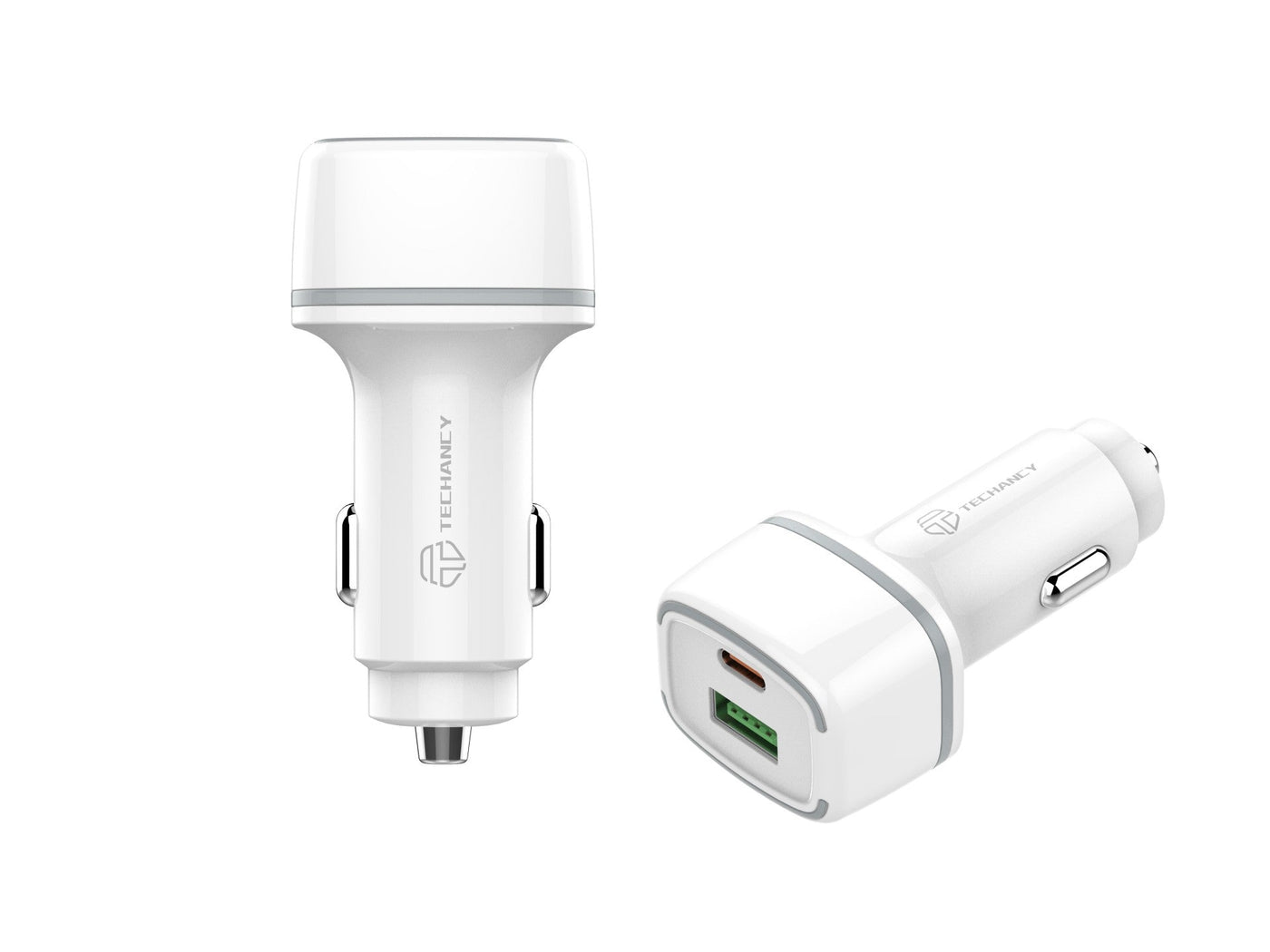 Fehér Techancy TC6416 autós töltő USB-A és USB-C porttal