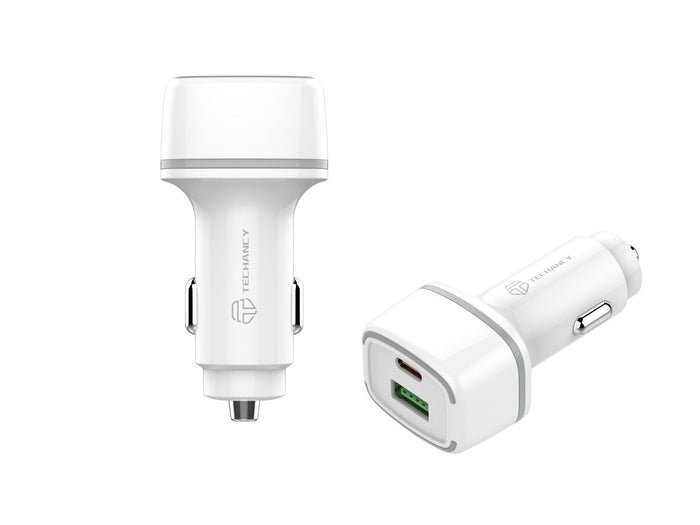 Fehér Techancy TC6416 autós töltő USB-A és USB-C porttal