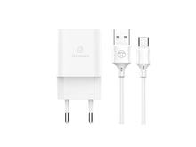 Fehér Techancy TA2791 fali töltő két USB-porttal és USB-C kábellel