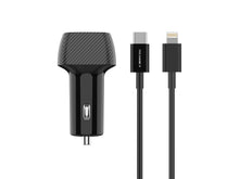 Fekete Techancy autós töltő USB és USB-C porttal