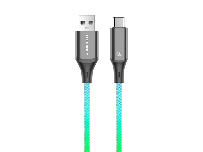 Fekete Techancy TB1799 USB-C adatkábel RGB világítással