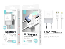 Fehér Techancy USB-A hálózati töltő Lightning kábellel