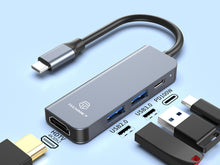 Techancy Hub USB-C 4 em 1 KT2908 com HDTV, PD, USB 3.0 e USB 2.0, Compativel com PC e Telemovel, Cinzento-2