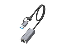 Szürke Techancy USB-A/USB-C Ethernet adapter RJ45 csatlakozóval