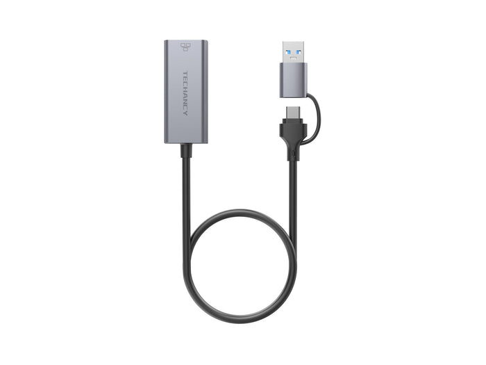 Szürke Techancy USB-A/USB-C Ethernet adapter RJ45 csatlakozóval