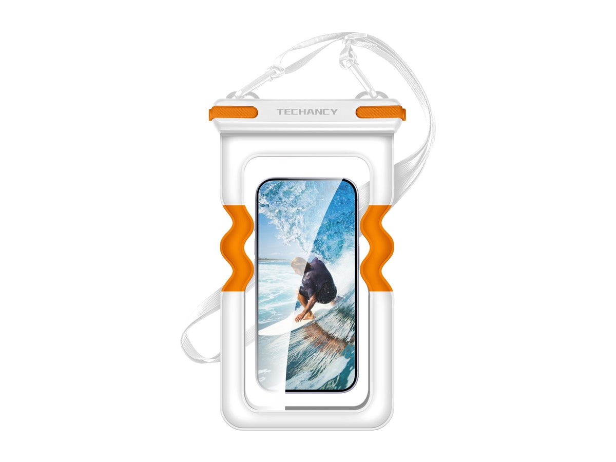 Bolsa Impermeavel Insuflavel para Telemovel Techancy TU7454, 7 Polegadas, IPX8, Ate 30m, Flutuante, Ecra Tatil, Branco e Laranja-0