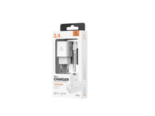 Fehér Techancy TA2791 fali töltő két USB-porttal és USB-C kábellel