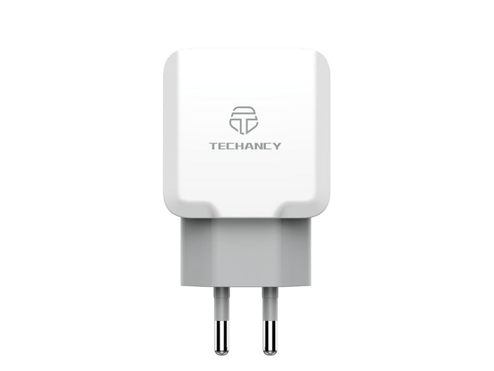 Techancy Carregador De Parede Com Duas Portas Usb 2.4A Branco TA2754 Para Carregamento Rápido De Smartphones E Tablets-0