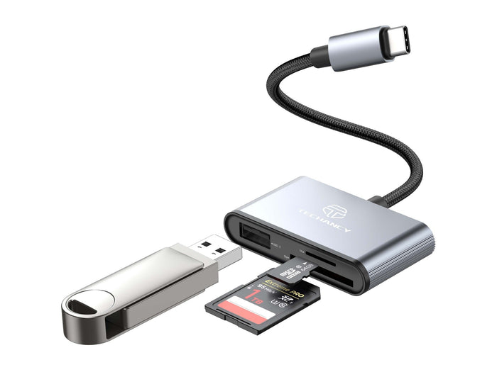 Szürke Techancy USB-C 3 az 1-ben kártyaolvasó